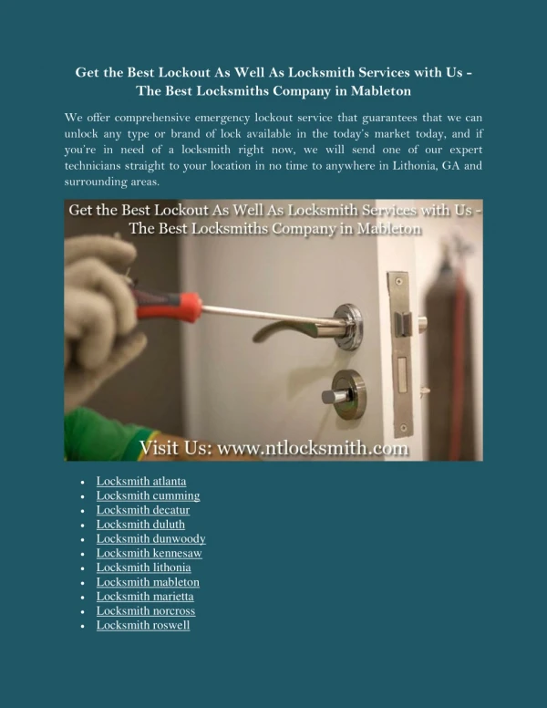 Get the Best Lockout As Well As Locksmith Services with Us - The Best Locksmiths Company in Mableton