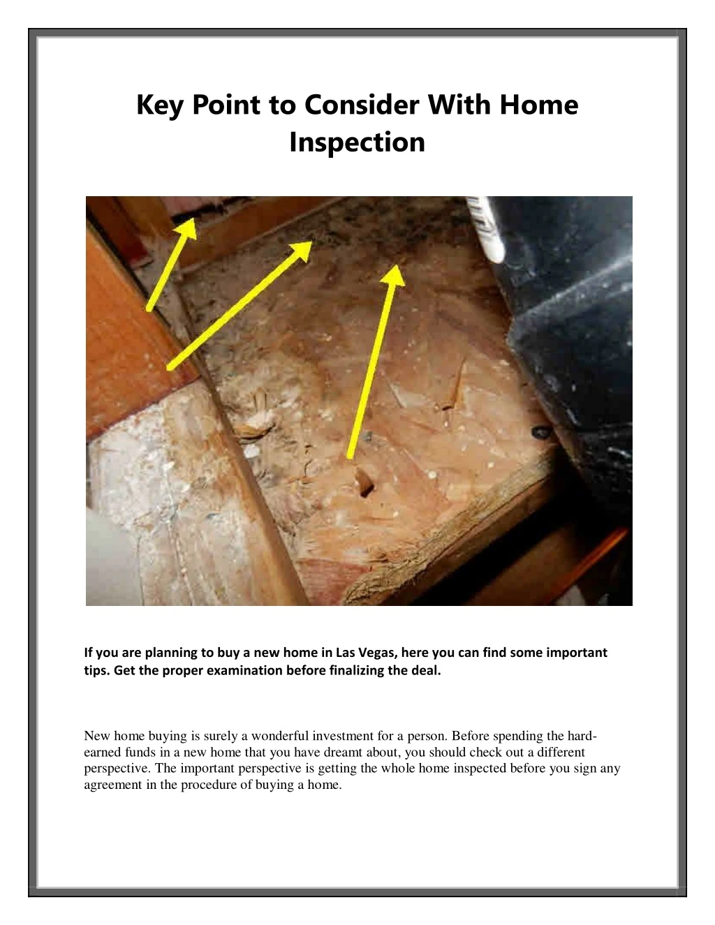 key point to consider with home inspection