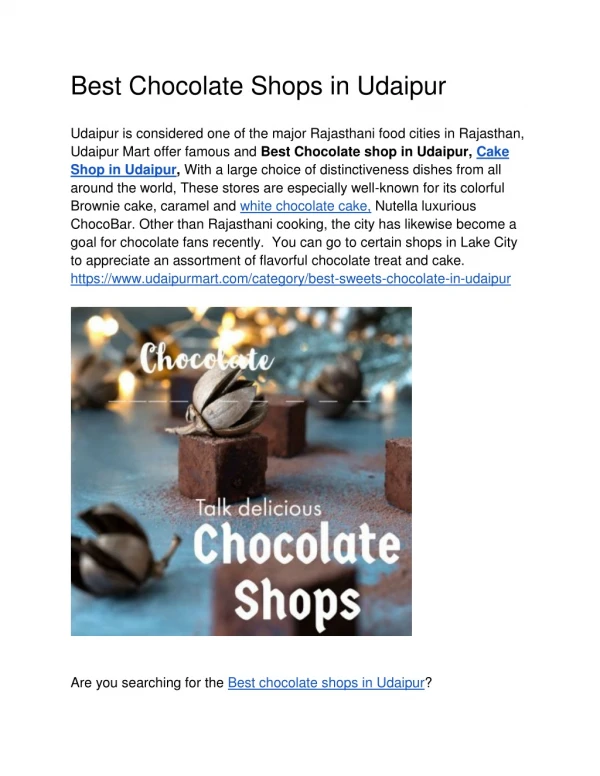 Best Chocolate Shops in Udaipur