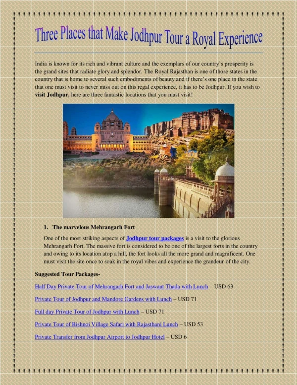 Three Places that Make Jodhpur Tour a Royal Experience