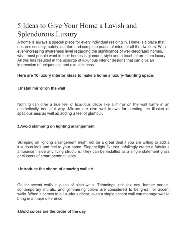 5 Ideas to Give Your Home a Lavish and Splendorous Luxury