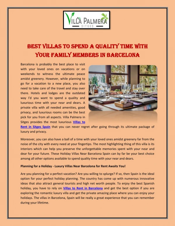 Best Villas to Spend a Quality Time with Your Family Members in Barcelona
