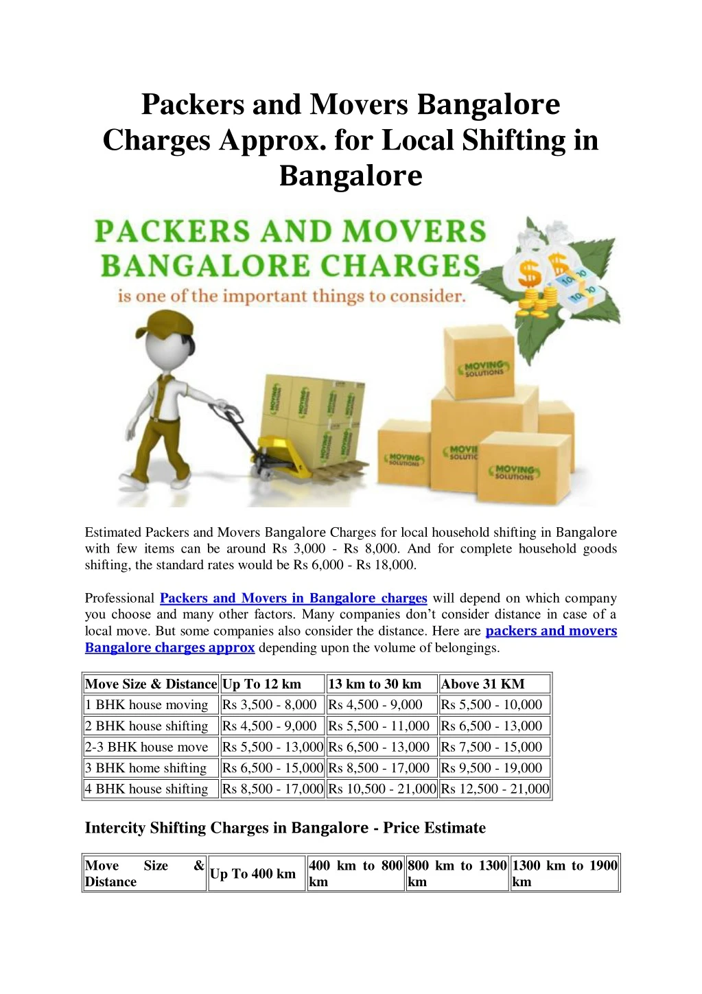 packers and movers bangalore charges approx