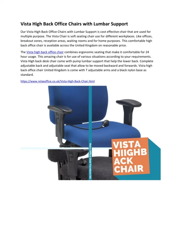 Vista High Back Office Chairs with Lumbar Support