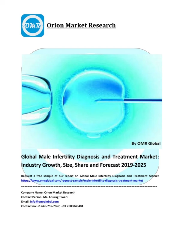 Male Infertility Diagnosis and Treatment Market Size, Share, Segmentation, Research and Forecast 2019-2025