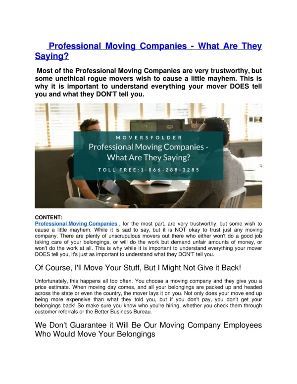 professional moving companies what are they saying