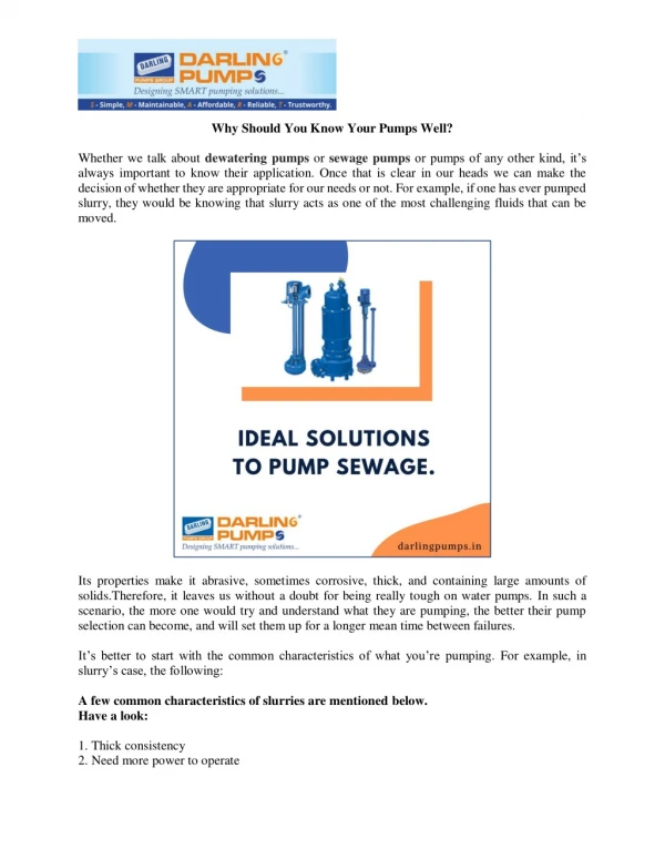 why should you know your pumps well