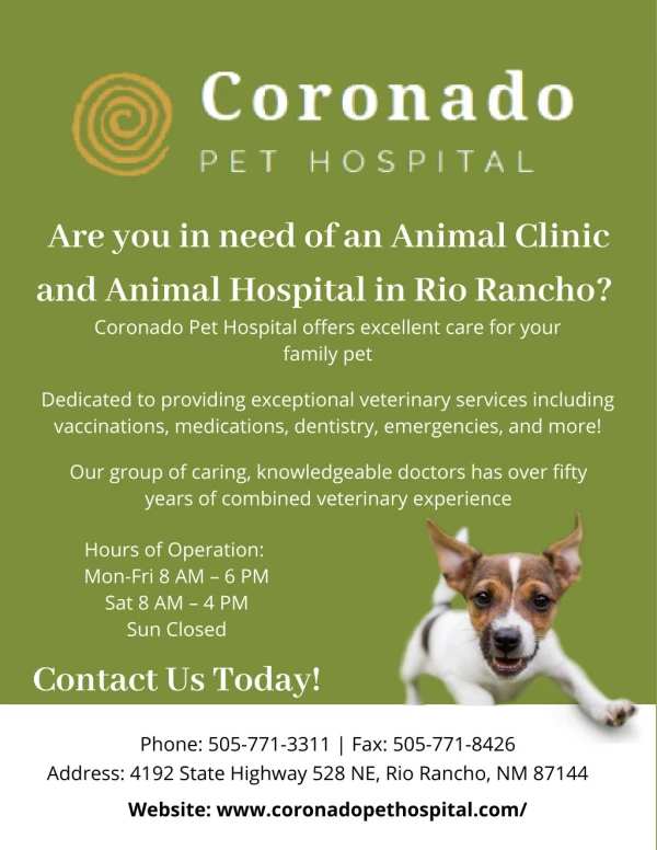 Are you in need of an Animal Clinic and Animal Hospital in Rio Rancho?