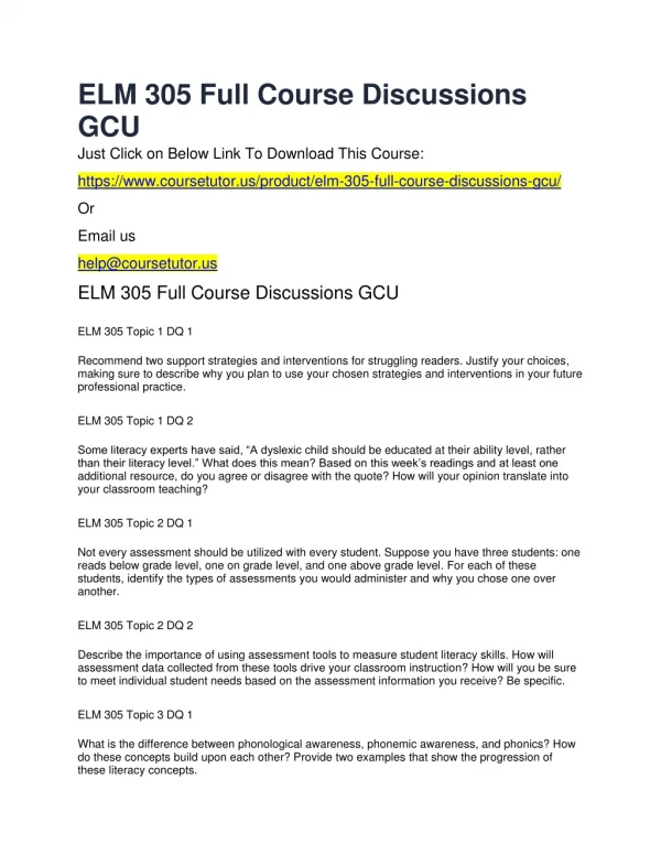 ELM 305 Full Course Discussions GCU