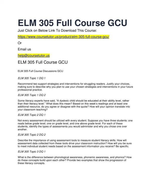 ELM 305 Full Course GCU