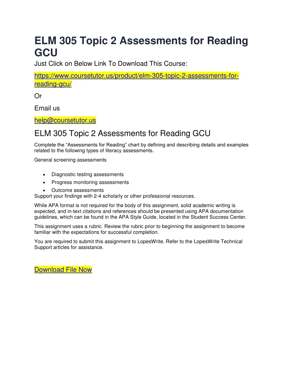 elm 305 topic 2 assessments for reading gcu just