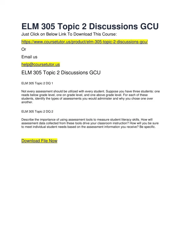 ELM 305 Topic 2 Discussions GCU