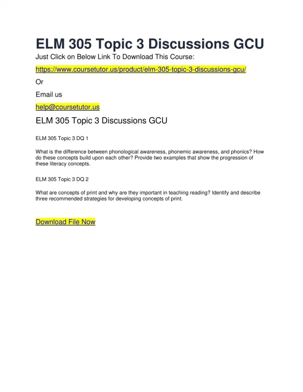 ELM 305 Topic 3 Discussions GCU