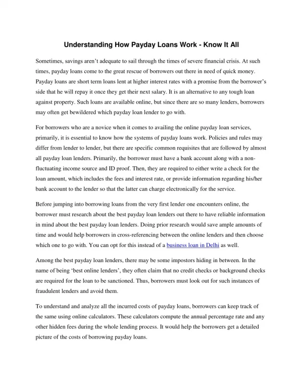 understanding how payday loans work know it all