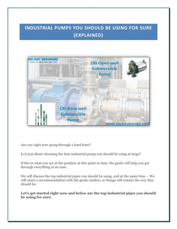 industrial pumps you should be using for sure