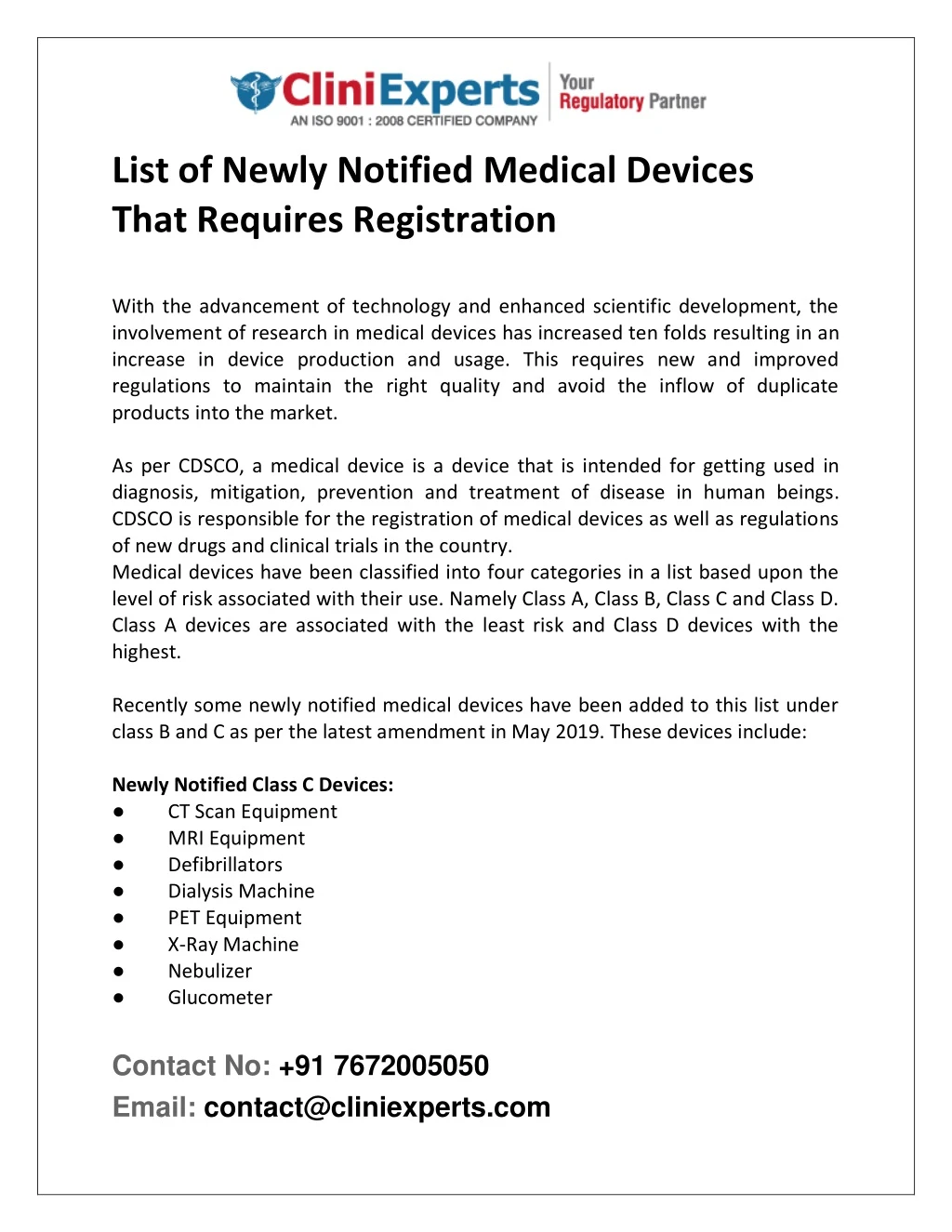 list of newly notified medical devices that
