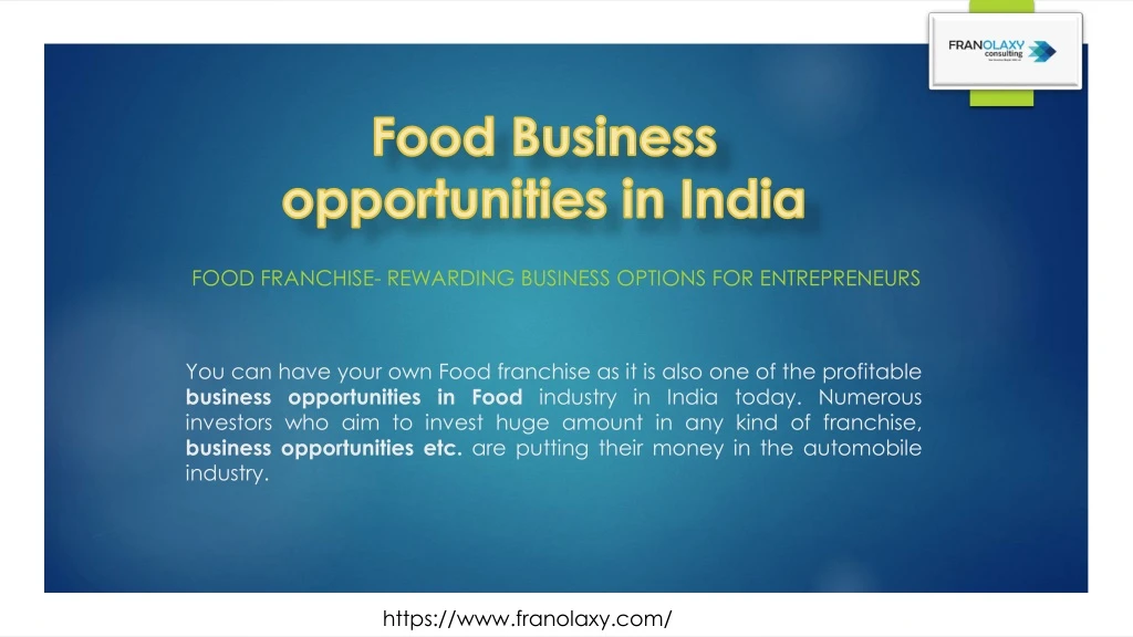 food business opportunities in india