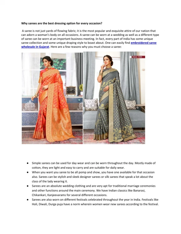 Why sarees are the best dressing option for every occasion?