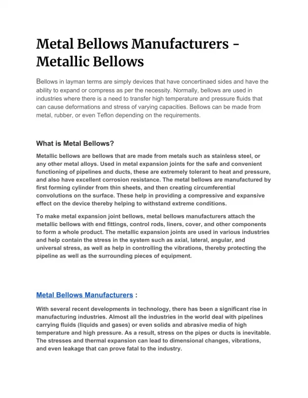 Metal Bellows Manufacturers