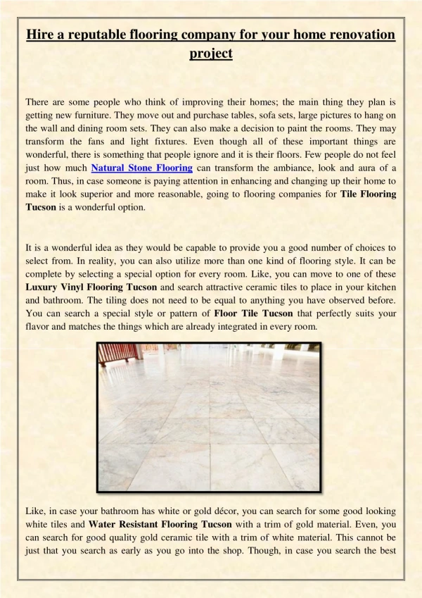 Hire a reputable flooring company for your home renovation project