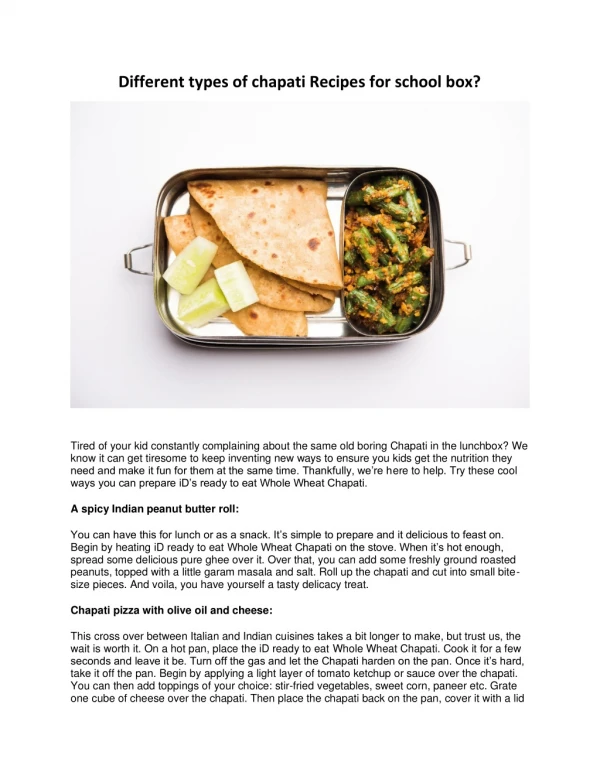 different types of chapati recipes for school box