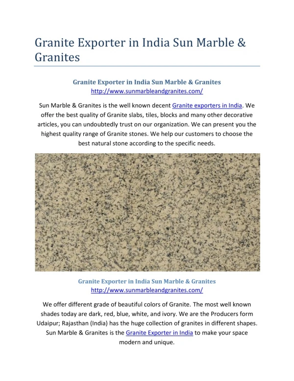 Granite Exporter in India Sun Marble & Granites