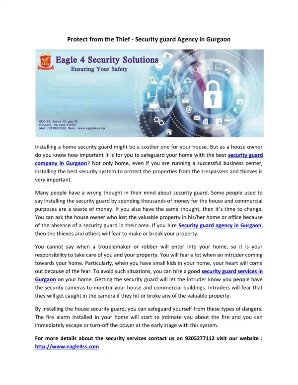 protect from the thief security guard agency