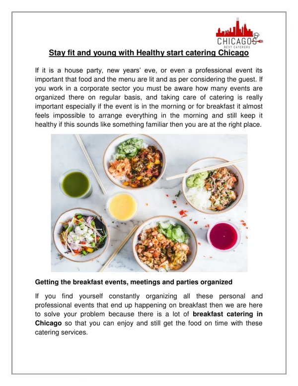 Stay fit and young with Healthy start catering Chicago