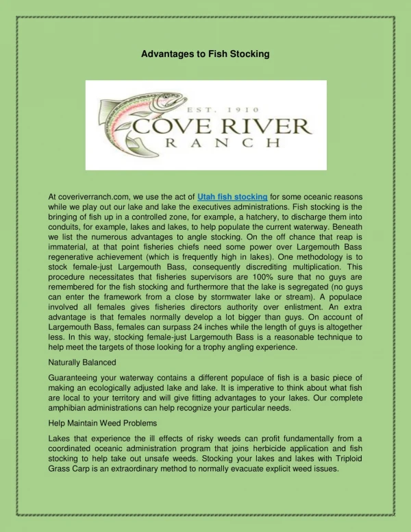 advantages to fish stocking