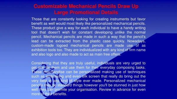Customizable Mechanical Pencils Draw Up Large Promotional Details