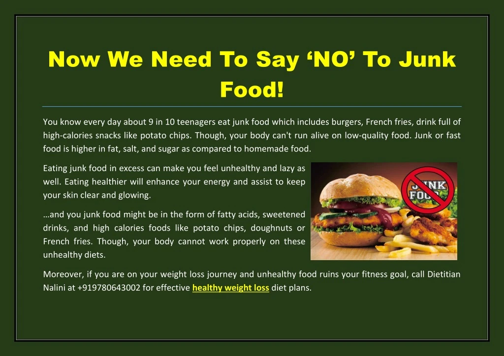 now we need to say no to junk food