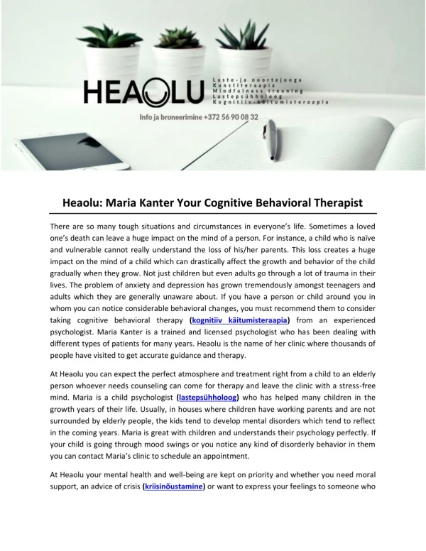 Heaolu: Maria Kanter Your Cognitive Behavioral Therapist