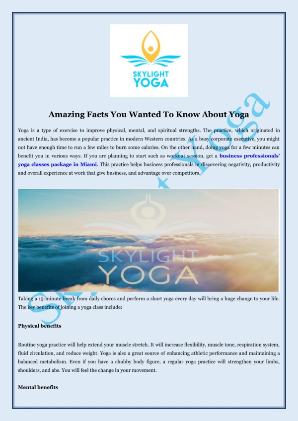 Get A Business Professionals Yoga Classes Package In Miami
