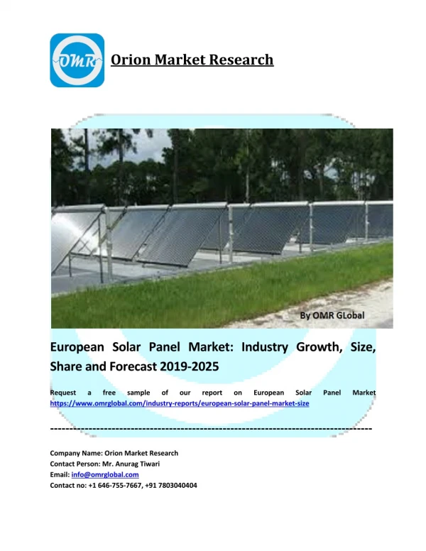 European Solar Panel Market Industry Size, Global Trends, Growth, Opportunities, Market Share and Market Forecast 2019-2
