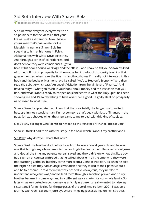 sid roth interview with shawn bolz