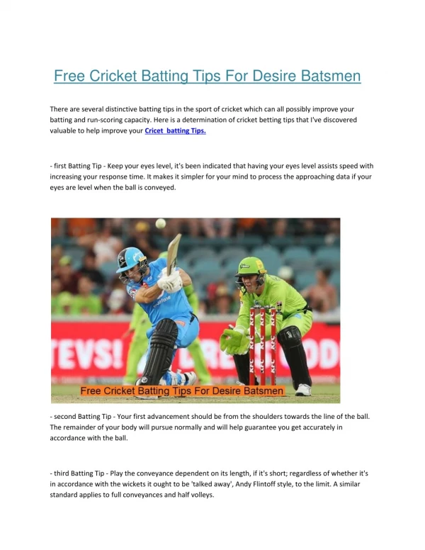 Free Cricket Batting Tips For Desire Batsmen