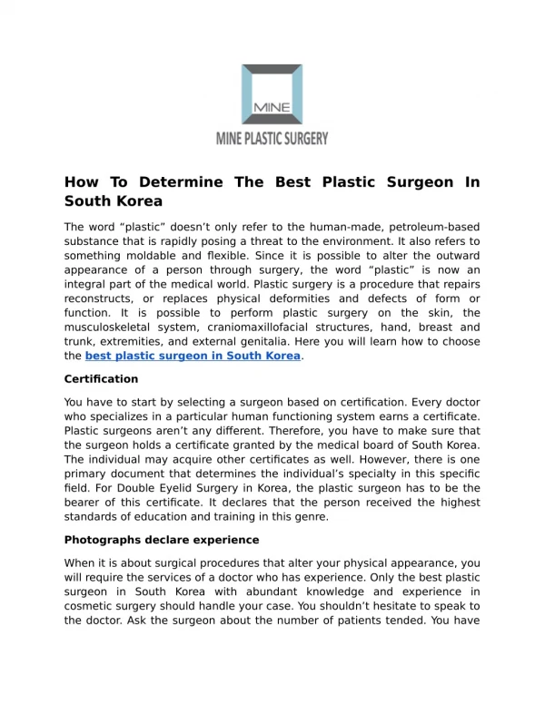 How To Determine The Best Plastic Surgeon In South Korea