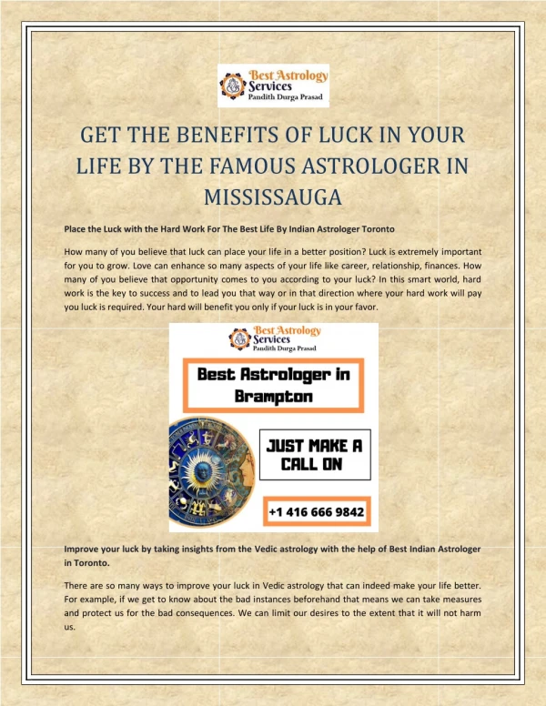 GET THE BENEFITS OF LUCK IN YOUR LIFE BY THE FAMOUS ASTROLOGER IN MISSISSAUGA