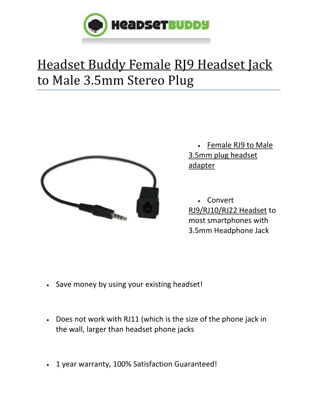 headset buddy female rj9 headset jack to male