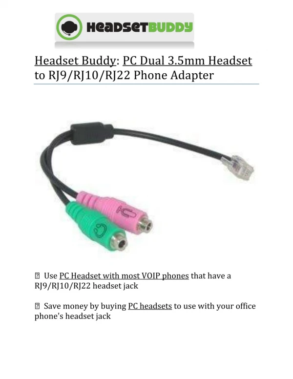 Headset Buddy: PC Dual 3.5mm Headset
