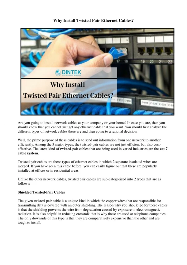 why install twisted pair ethernet cables