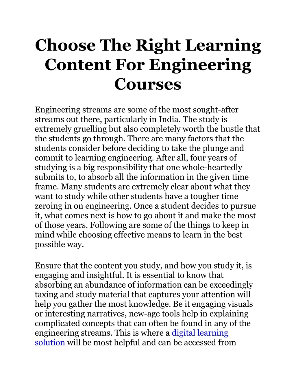choose the right learning content for engineering