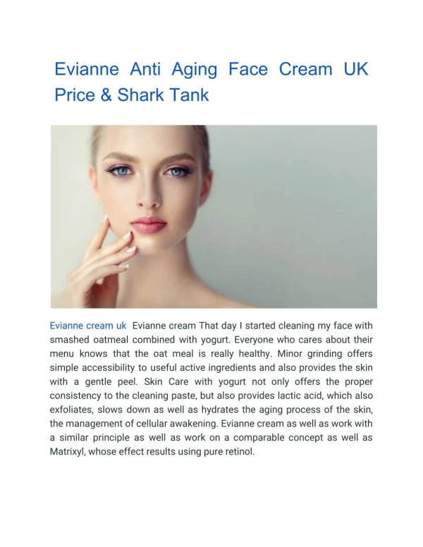 Evianne Anti Aging Face Cream UK Price & Shark Tank