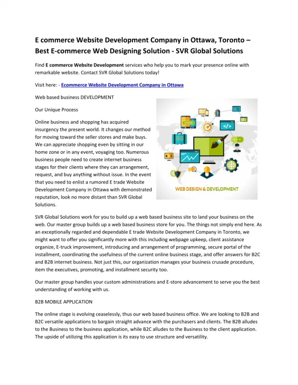 E commerce Website Development Company in Ottawa, Toronto – Best E-commerce Web Designing Solution - SVR Global Solution