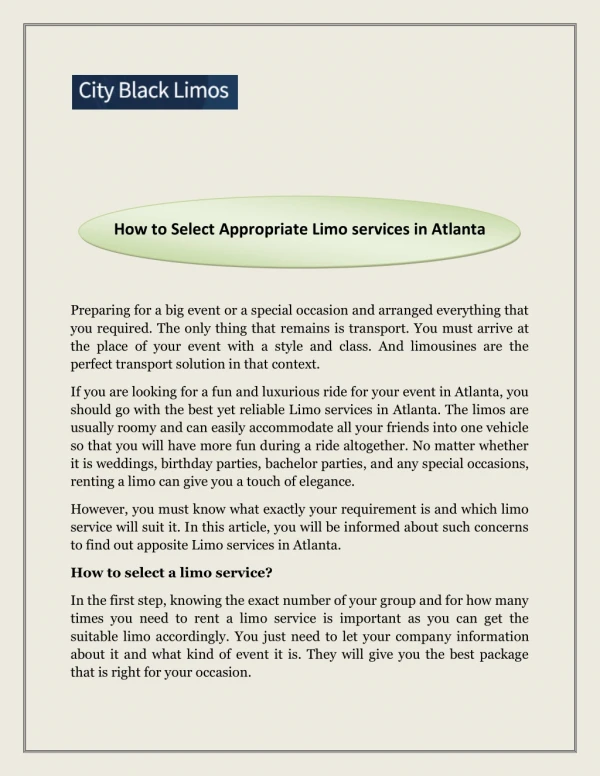how to select appropriate limo services in atlanta