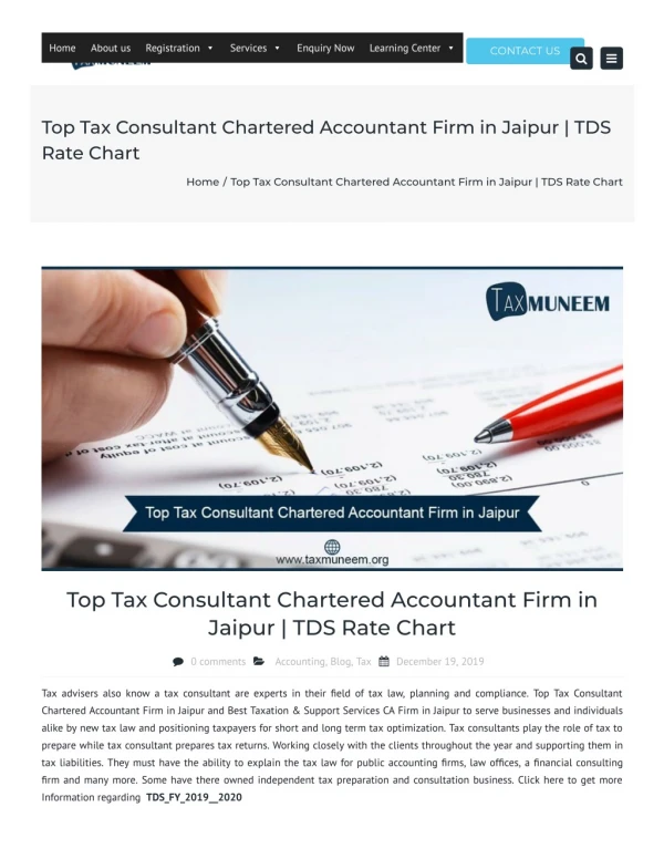 Top Tax Consultant Chartered Accountant Firm in Jaipur | TDS Rate Chart