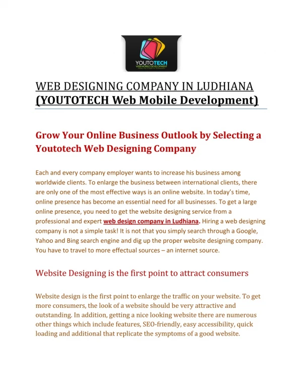 WEB DESIGNING COMPANY IN LUDHIANA (YOUTOTECH Web Mobile Development)