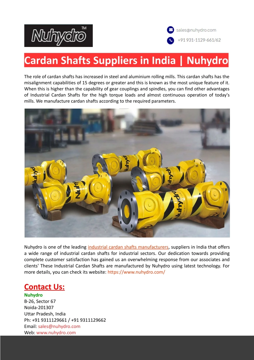 cardan shafts suppliers in india nuhydro