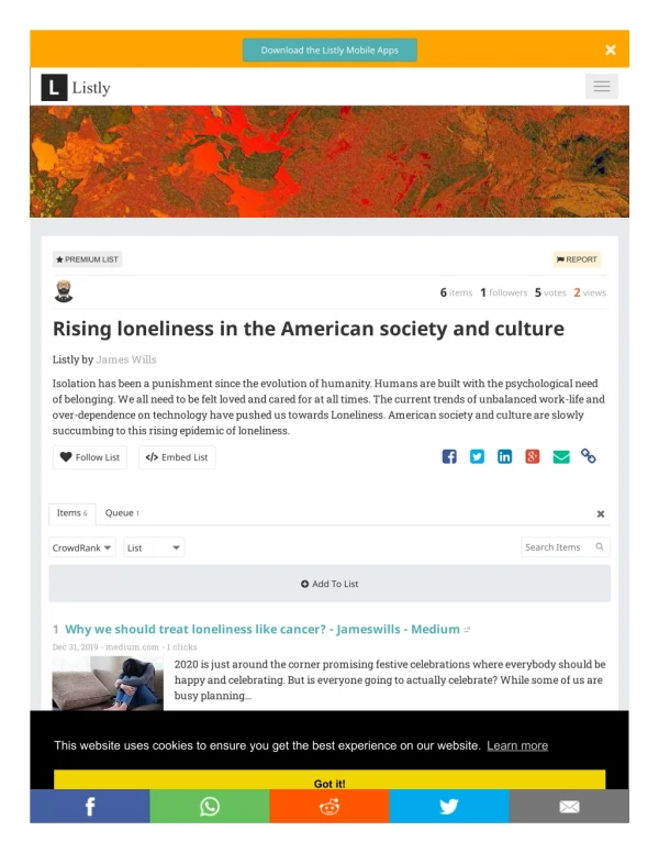 Rising loneliness in the american society and culture