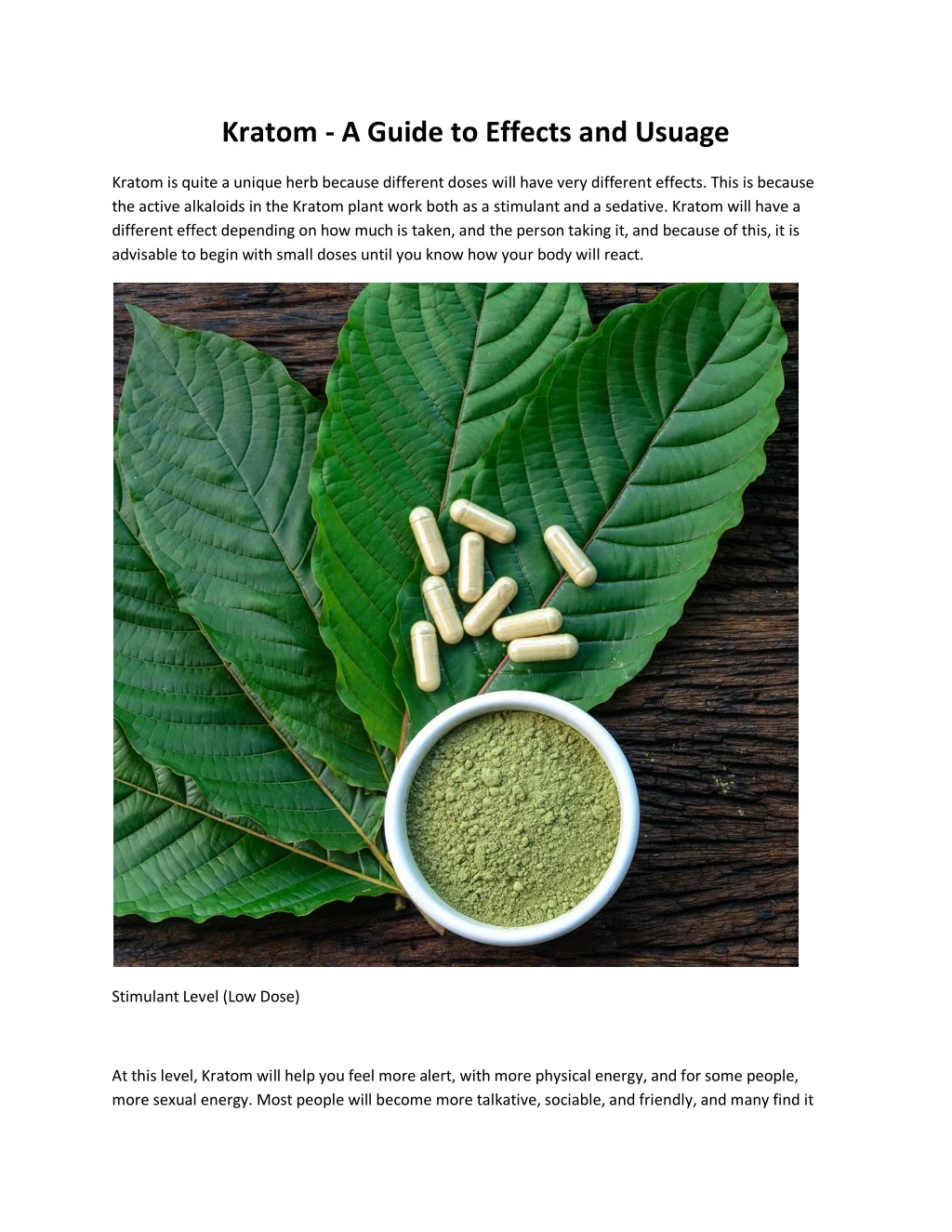 kratom a guide to effects and usuage